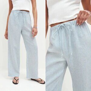 Reformation Olina Linen Pants Sourdough Stripe Light Blue — Size XS